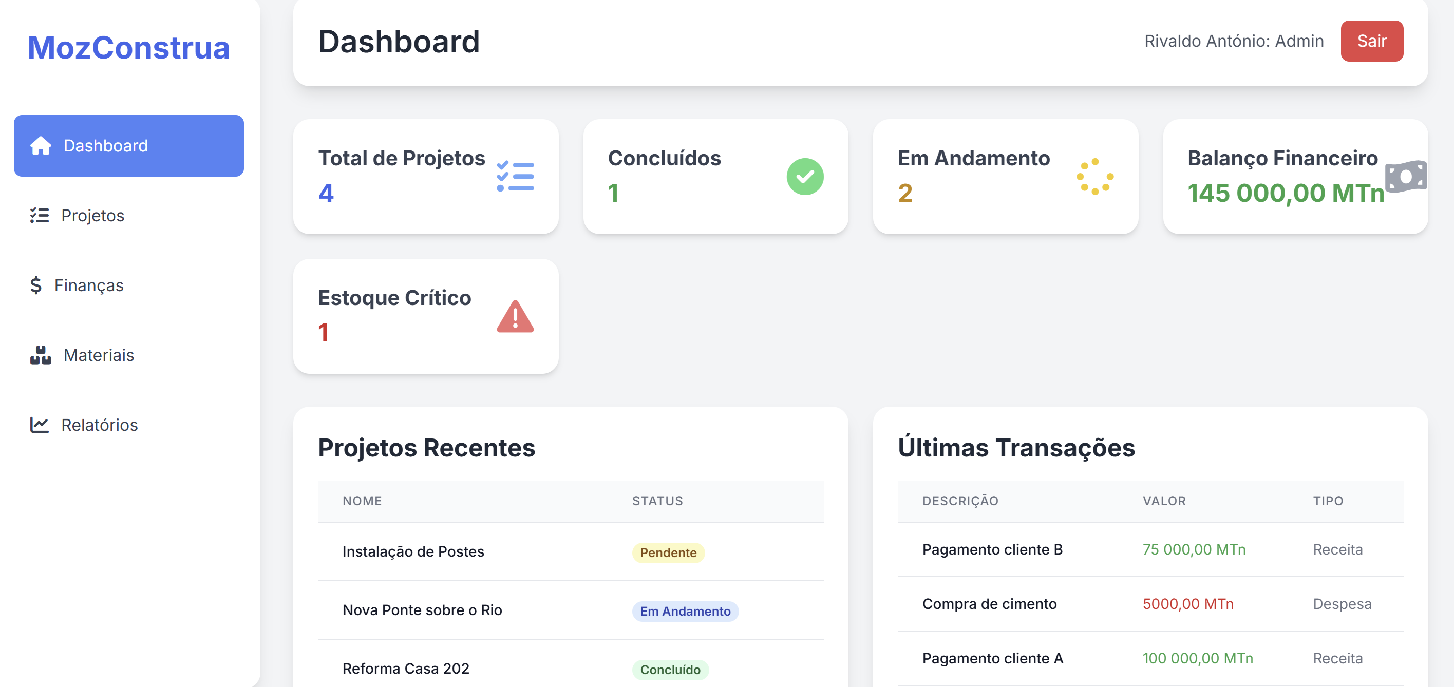 ERP para Construção Moçambique